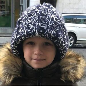 Cozy Knit Kids Hat - Blue and White